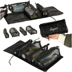 Sac à cosmétiques de voyage pliable amovible rétractable 4 en 1 grande capacité portable noir