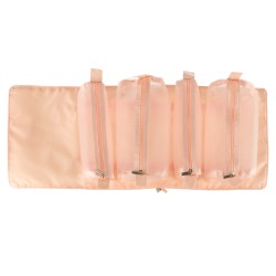 Sac à cosmétiques de voyage pliable amovible roll up 4en1 grande capacité portable rose
