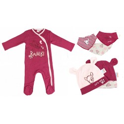 Ensemble 6 pièces barboteuse + bonnet et bavoir pour bébé Disney Bambi 74/80 cm