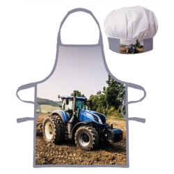 Tractor Blue children's apron 2-piece set