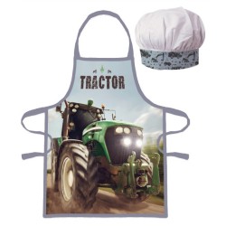 Tractor Green kids apron 2-piece set