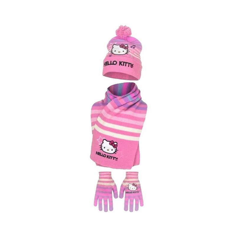 Ensemble bonnet + écharpe + gants pour enfants Hello Kitty 52 cm