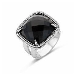 Victoria Silver-colored black stone ring