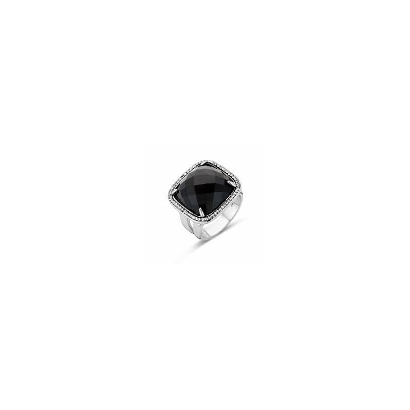 Victoria Silver-colored black stone ring