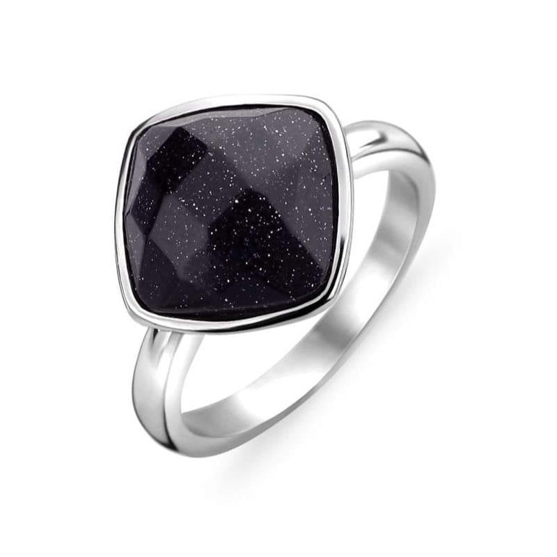 Victoria Silver-colored ring with black stone