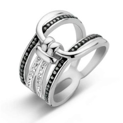 Victoria Silver-colored ring with black and white stones