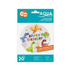 Ballon aluminium Happy Birthday Dinosaur Aqua 46 cm