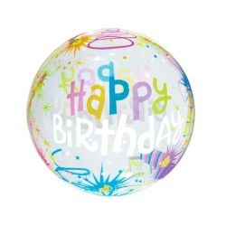 Happy Birthday Aqua Happy Birthday globe foil balloon 40 cm