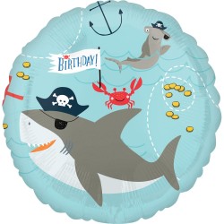 Happy Birthday Ahoy Birthday Shark Shark Foil Balloon 43 cm