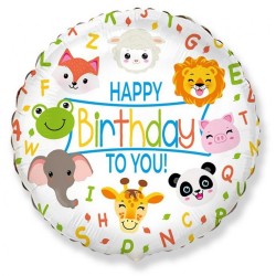 Ballon aluminium Joyeux anniversaire animaux 46 cm (WP)