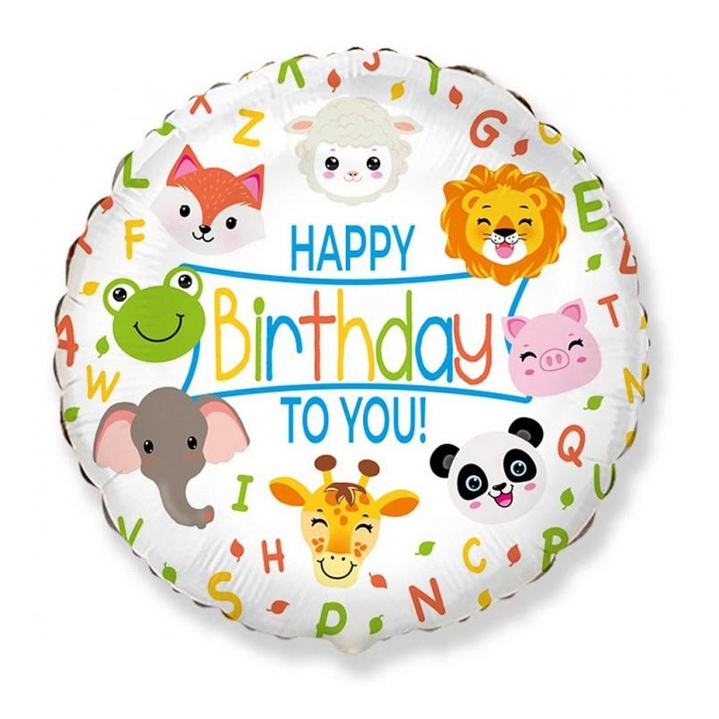 Ballon aluminium Joyeux anniversaire animaux 48 cm