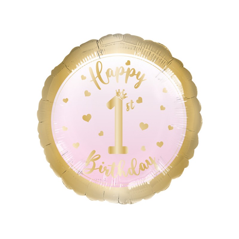 Happy Birthday Pink First Birthday Foil Balloon 43 cm