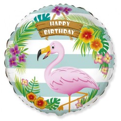 Ballon aluminium rose flamant rose Happy Birthday 46 cm (WP)