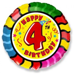 Ballon aluminium motif anniversaire Joyeux anniversaire 4e anniversaire 48 cm