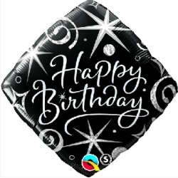 Ballon aluminium noir « Happy Birthday » 46 cm