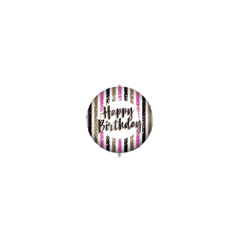 Happy Birthday Happy Birthday Pink Gold Stripes Foil Balloon 46 cm