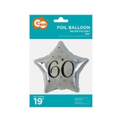 Ballon aluminium Joyeux anniversaire Argent, Silver Star 60 44 cm