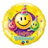 Ballon aluminium Happy Birthday avec sourires d'anniversaire 46 cm