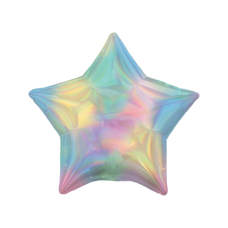 Colour Holographic Star Pastel Rainbow foil balloon 48 cm