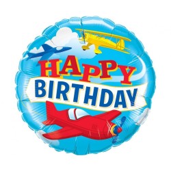 Ballon aluminium Joyeux anniversaire avec des avions volants 46 cm