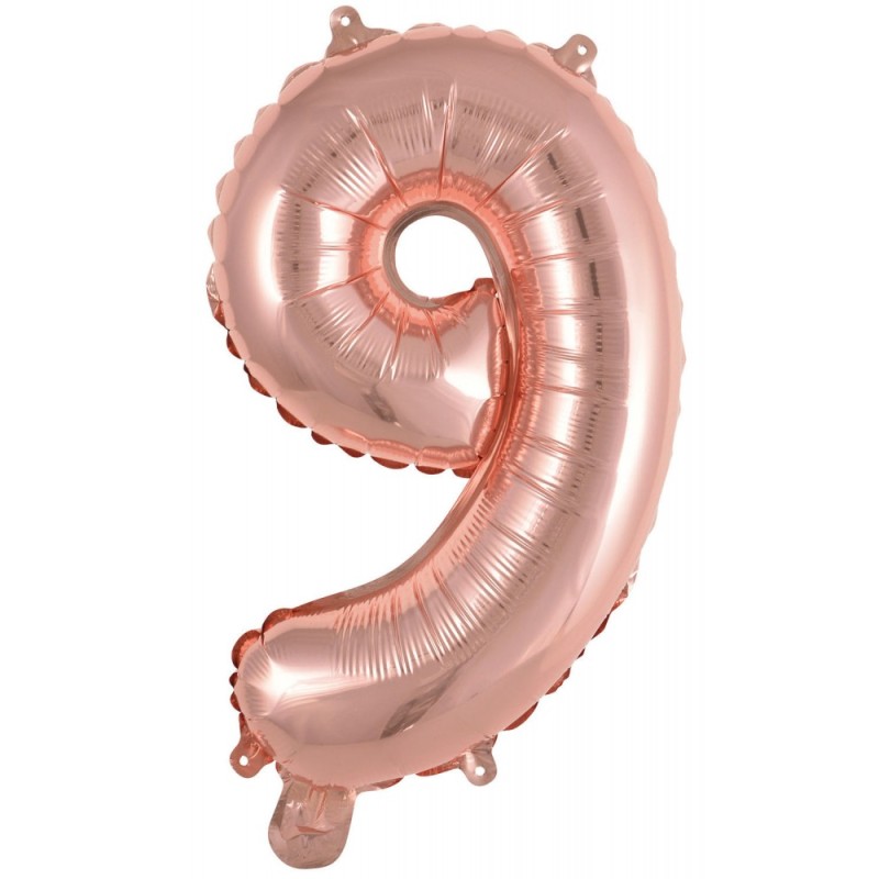 Ballon en aluminium numéro 9 en or rose 45 cm