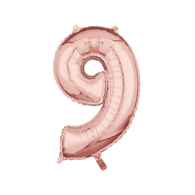 Number Rose Gold Number Foil Balloon 9, 66x43 cm