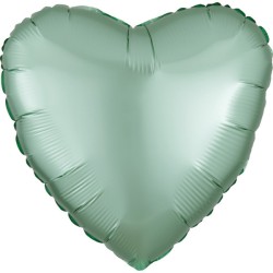 Ballon en aluminium en forme de cœur vert menthe en soie satinée 43 cm