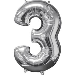 Number Silver number foil balloon 3, 66*43 cm