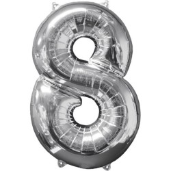 Number Silver number foil balloon 8, 66*45 cm