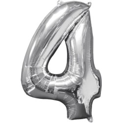 Number Silver Silver number foil balloon 4, 66x45 cm