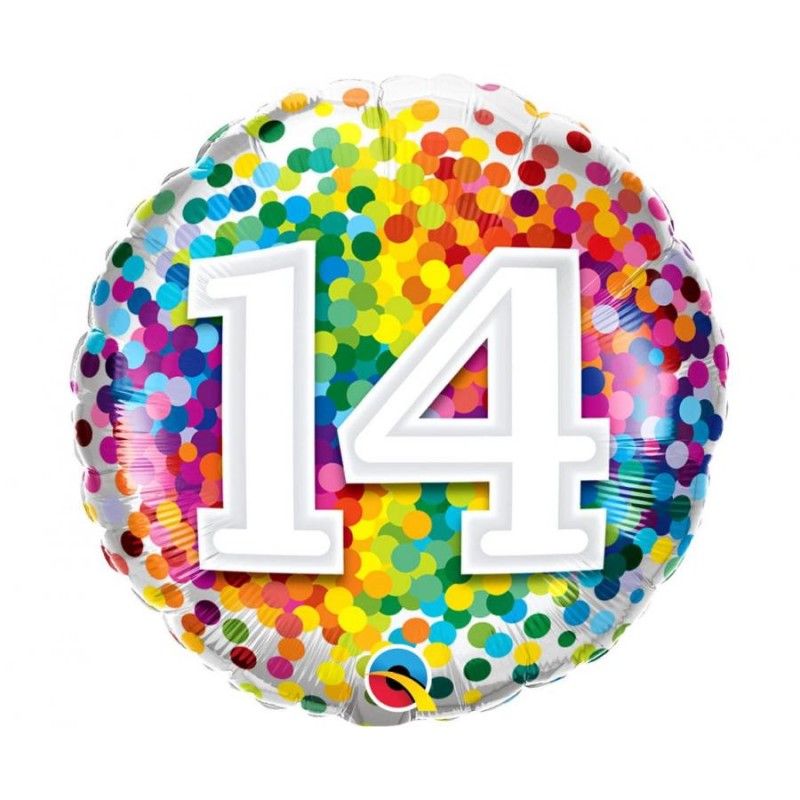 Number Rainbow Confetti Colorful number 14 foil balloon 46 cm