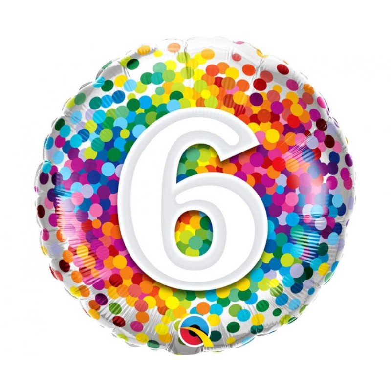 Number Rainbow Confetti Colorful number 6 foil balloon 46 cm