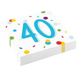 Serviettes Confetti Joyeux Anniversaire, Lot de 40, 33x33 cm