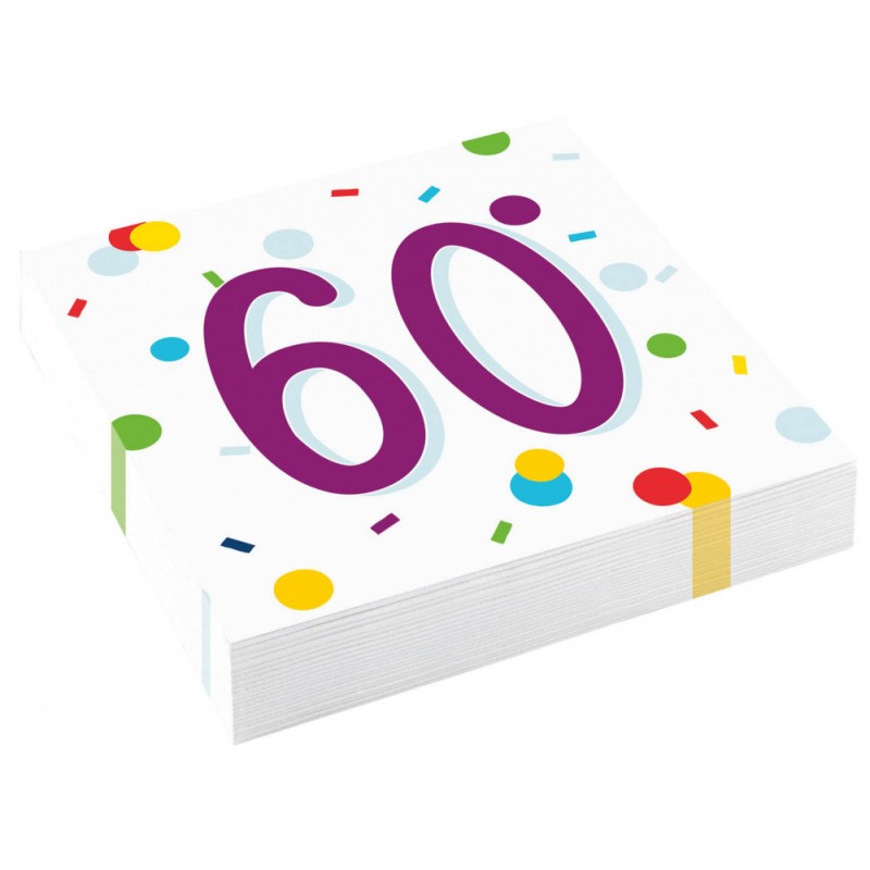 Confettis d'anniversaire Joyeux anniversaire 60 serviettes 20 pièces 33x33 cm