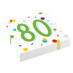 Happy Birthday Confetti  Happy Birthday 80 Napkins, Pack of 20, 33x33 cm