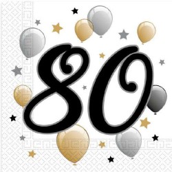 Serviettes Anniversaire Milestone Joyeux Anniversaire 80 20 pièces 33x33 cm