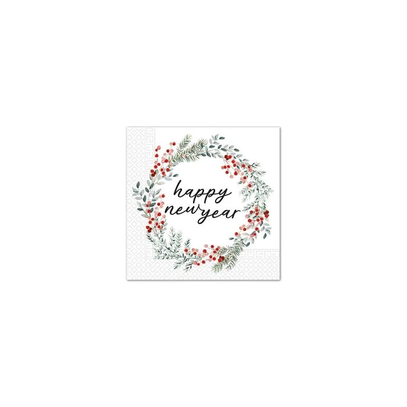 Serviettes de table Happy New Year Couronne de Nouvel An 20 pièces 33x33 cm FSC