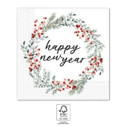 Serviettes de table Happy New Year Couronne de Nouvel An 20 pièces 33x33 cm FSC