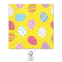 Lot de 20 serviettes de table multicolores en forme d'œufs de Pâques 33 x 33 cm FSC