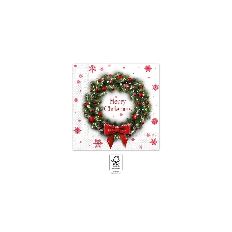 Christmas Merry Xmas Wreath i napkin 20 pcs 33x33 cm FSC