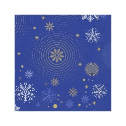 Serviette de table Noël bleu marine flocons de neige 20 pièces 33x33 cm