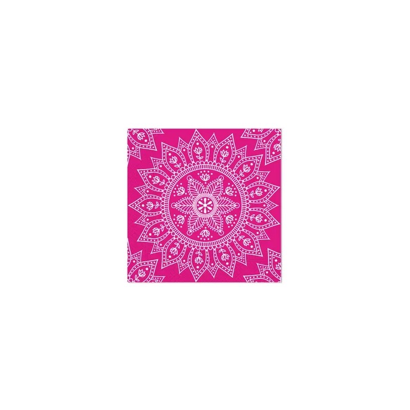 Colour Fuchsia White Mandala Napkin 20 pcs, 33x33 cm FSC