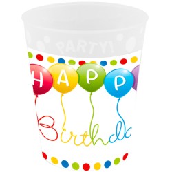 Gobelet en plastique micro premium Happy Birthday avec banderoles d'anniversaire de 250 ml