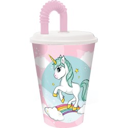 Unicorn Range Cup with Straw, Plastic 430 ml