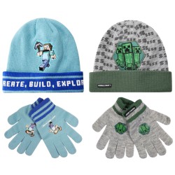 Ensemble bonnet et gants Minecraft Build pour enfants 54-56 cm