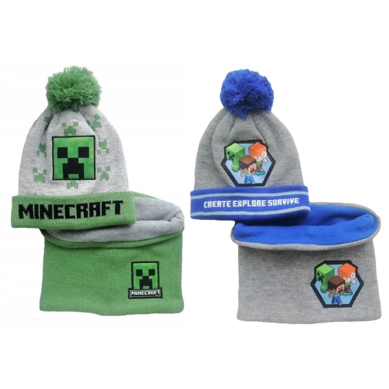 Ensemble bonnet et snood Minecraft pour enfant 52-54 cm