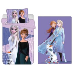 Parure de lit et couverture polaire pour enfants Disney Frozen Purple