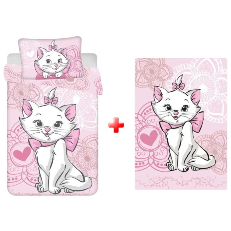 Parure de lit et couverture polaire pour enfants Disney Marie Aristocat