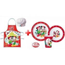 Disney Minnie  and Mickey  Christmas Apron and Plastic Dinnerware Set