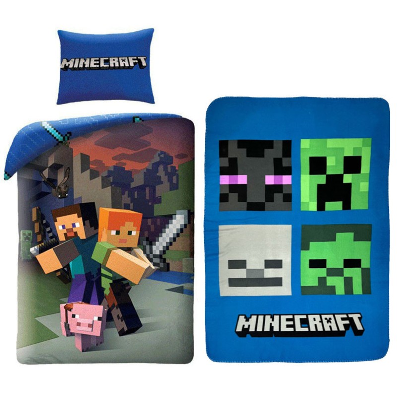 Minecraft Steve and Alex bedding and polar blanket set